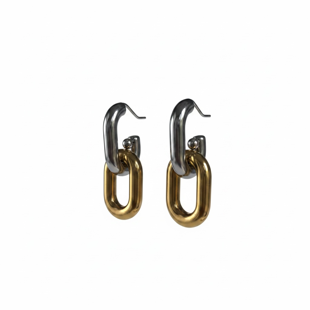 Mixed metal hoop drop earrings